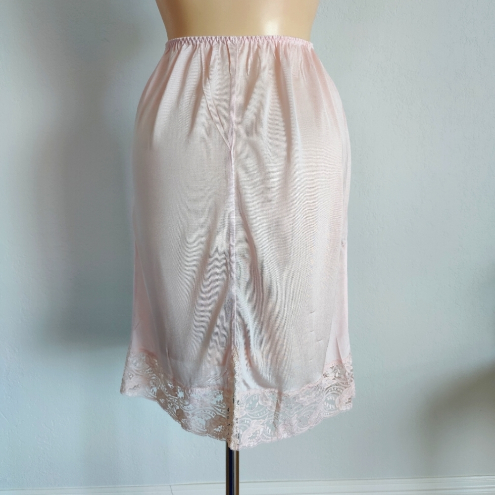 NWT Vintage Silk Slip Skirt | 90s Knit Silk Slip | Knee Length Half Slip- Pink - Picture 3 of 5